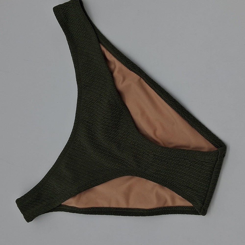 J. Crew Textured Curved-Waist Cheeky Bikini Bottom General Surplus Green M